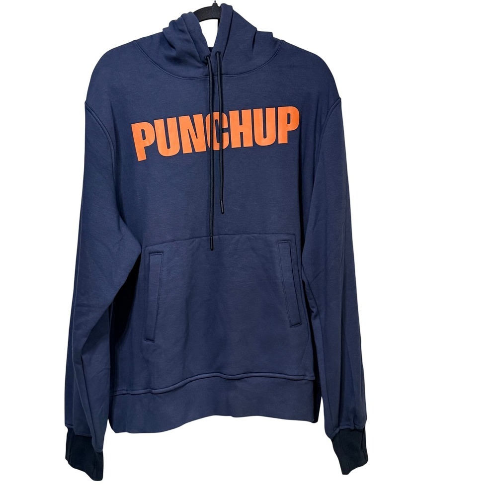 Jambys PUNCHUP Navy Blue Fleece Lined Graphic Hoodie Mens Large L Loungewear